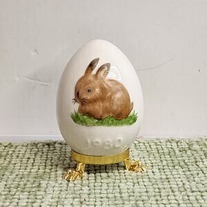 Goebel Bunny Egg Figurine West Germany Vintage Easter Ceramic Rabbit 1980